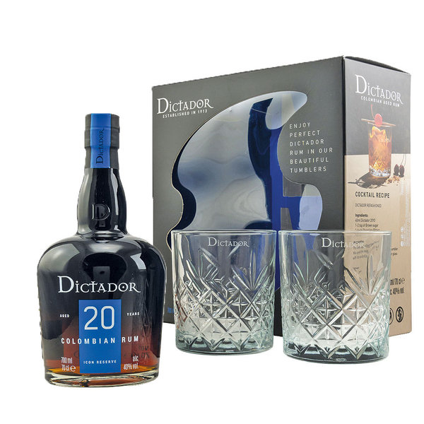 Dictador 20 Jahre Columbian Rum + 2 Tumbler Box (0,7l)